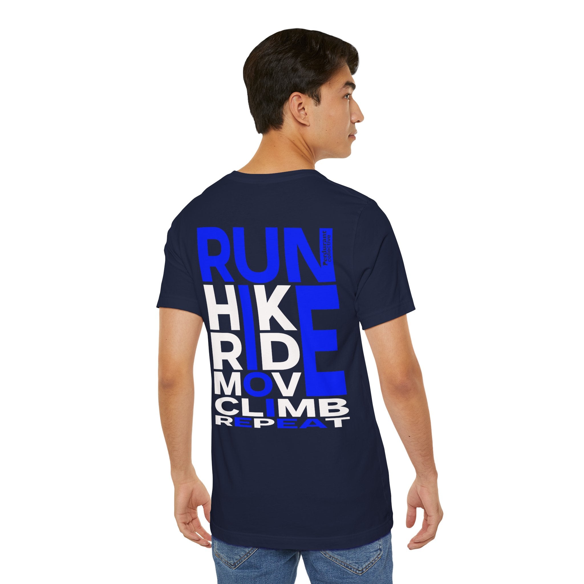 Perdurant Collective RUN HIKE RIDE MOVE CLIMB REPEAT T-Shirt - Dark Unisex Sports Graphic Tee