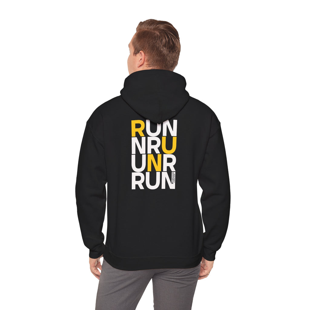 Perdurant Collective RUN RUN RUN Hoodie - Dark Athletic Unisex Graphic Pullover for Runners