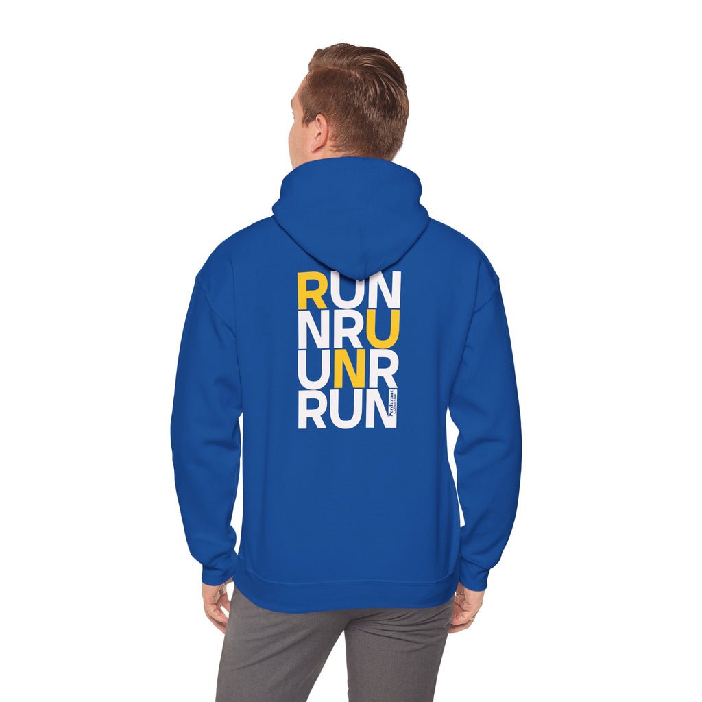 Perdurant Collective RUN RUN RUN Hoodie - Dark Athletic Unisex Graphic Pullover for Runners