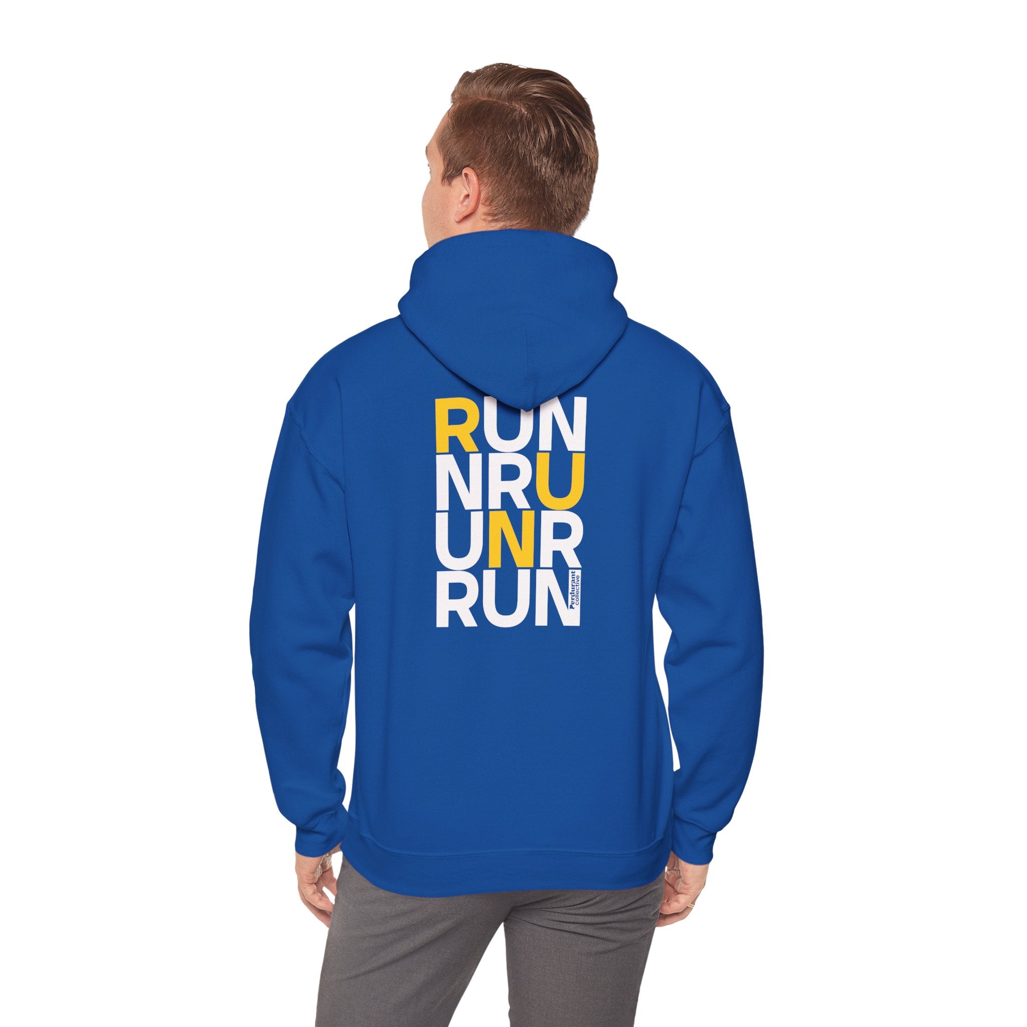 Perdurant Collective RUN RUN RUN Hoodie - Dark Athletic Unisex Graphic Pullover for Runners