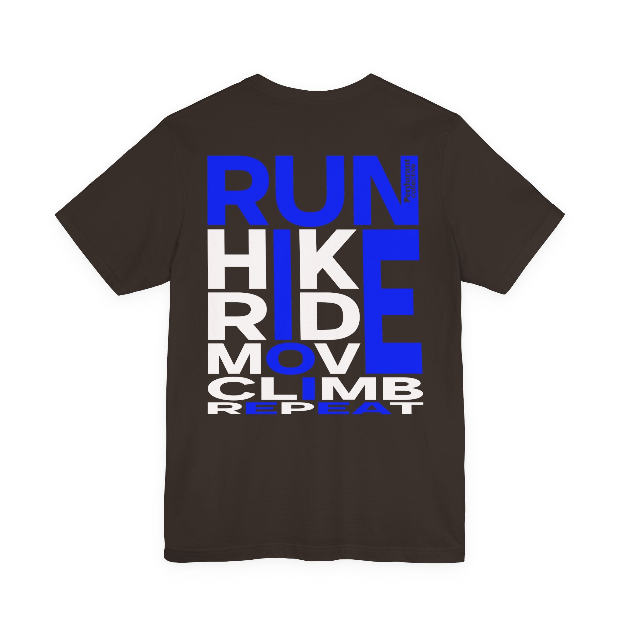 Perdurant Collective RUN HIKE RIDE MOVE CLIMB REPEAT T-Shirt - Dark Unisex Sports Graphic Tee