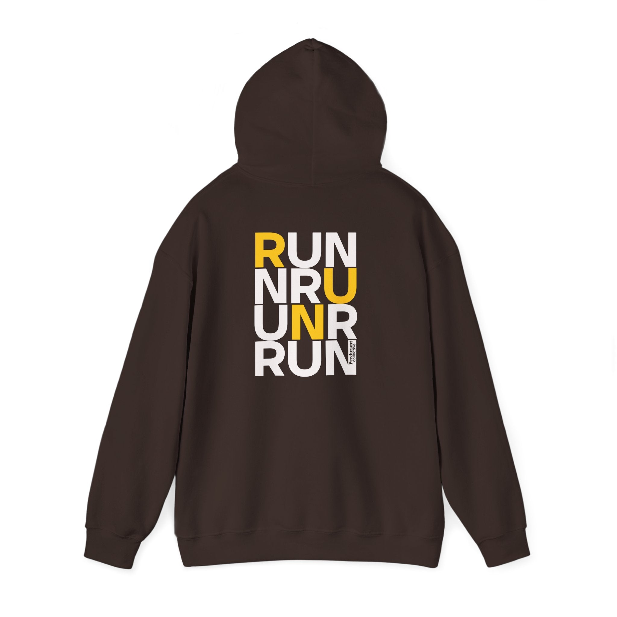 Perdurant Collective RUN RUN RUN Hoodie - Dark Athletic Unisex Graphic Pullover for Runners
