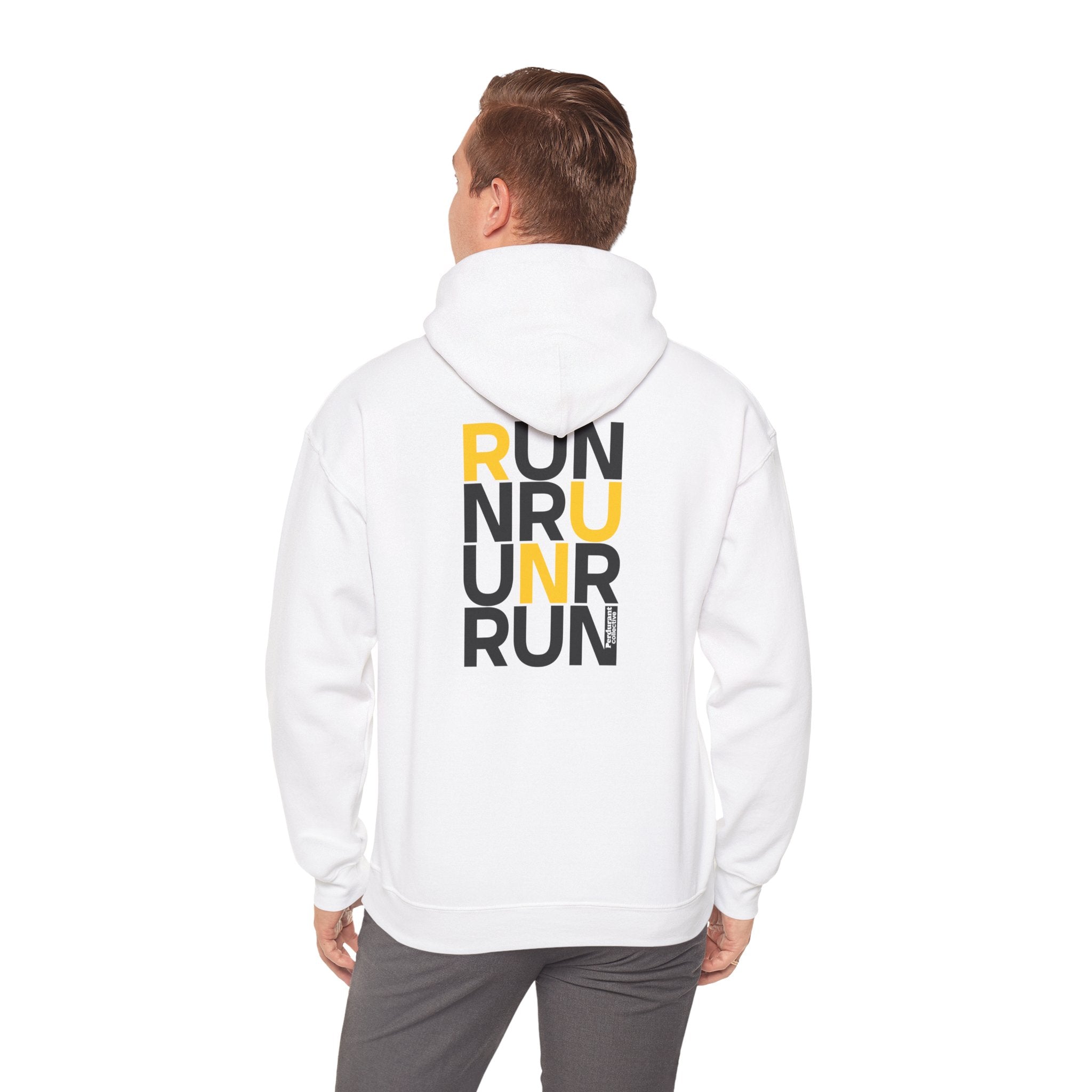 Perdurant Collective RUN RUN RUN Hoodie - Light Athletic Unisex Graphic Pullover for Runners