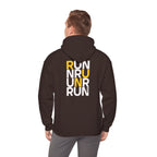 Perdurant Collective RUN RUN RUN Hoodie - Dark Athletic Unisex Graphic Pullover for Runners