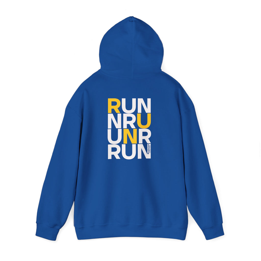 Perdurant Collective RUN RUN RUN Hoodie - Dark Athletic Unisex Graphic Pullover for Runners