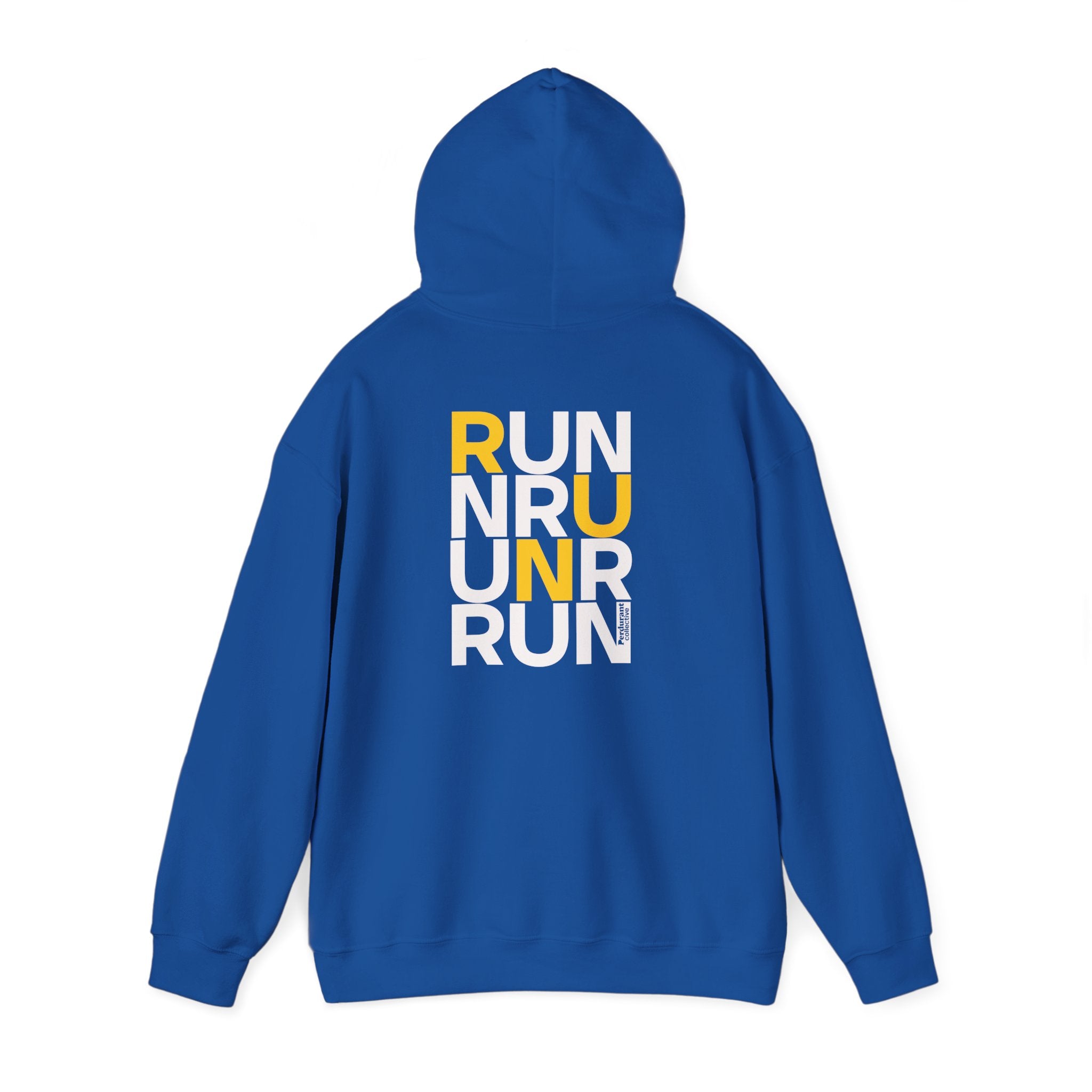 Perdurant Collective RUN RUN RUN Hoodie - Dark Athletic Unisex Graphic Pullover for Runners