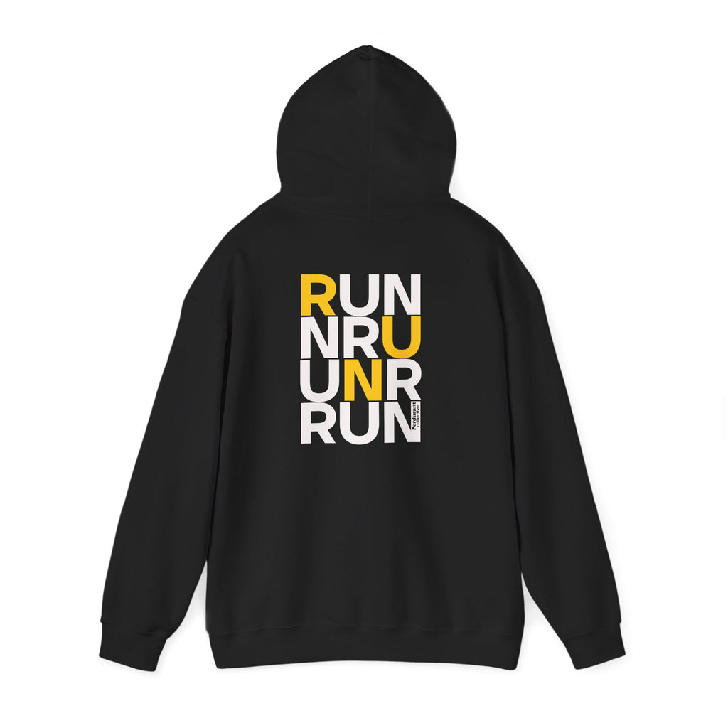 Perdurant Collective RUN RUN RUN Hoodie - Dark Athletic Unisex Graphic Pullover for Runners