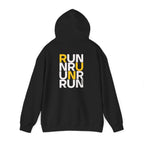 Perdurant Collective RUN RUN RUN Hoodie - Dark Athletic Unisex Graphic Pullover for Runners