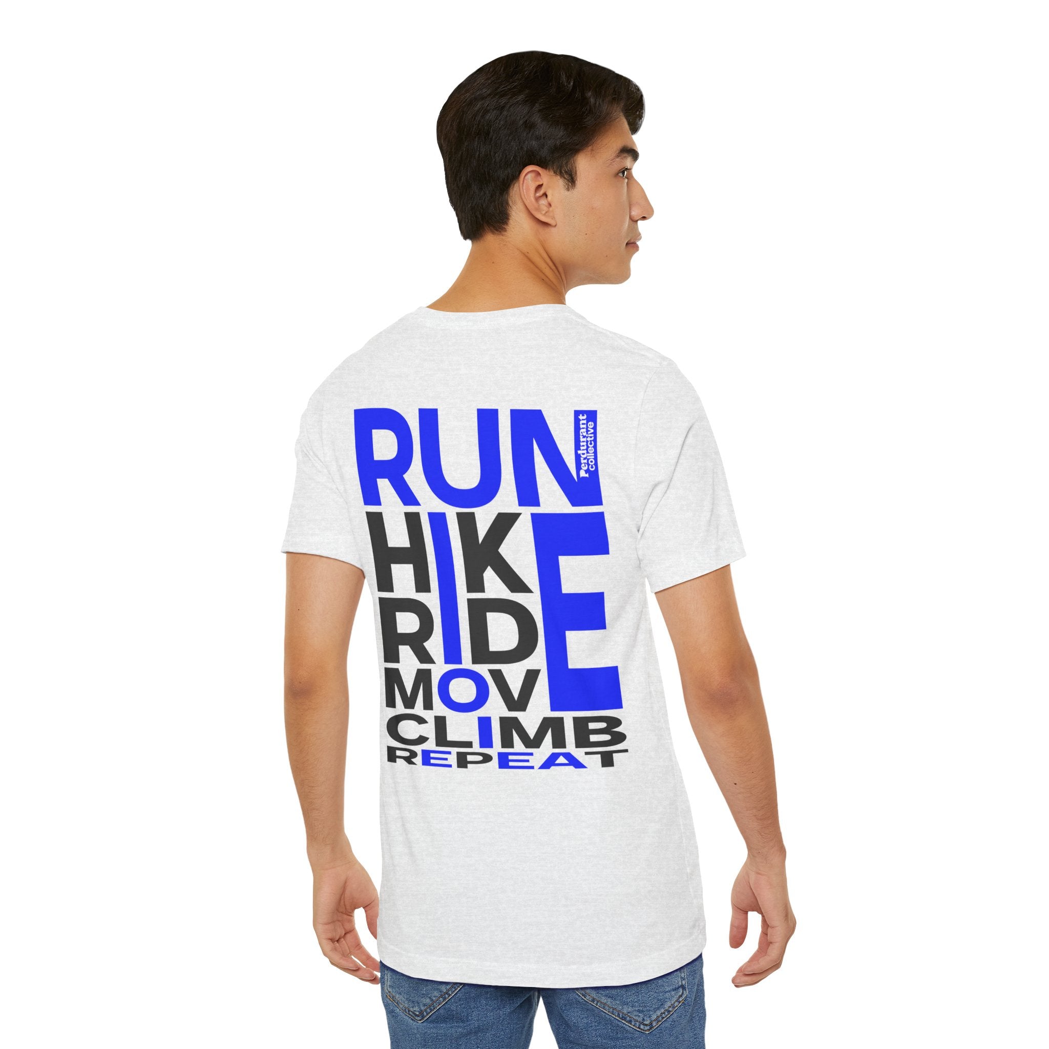 Perdurant Collective RUN HIKE RIDE MOVE CLIMB REPEAT T-Shirt - Light Unisex Sports Graphic Tee