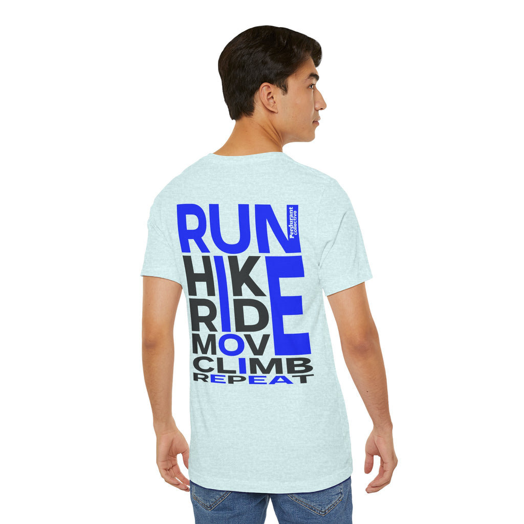 Perdurant Collective RUN HIKE RIDE MOVE CLIMB REPEAT T-Shirt - Light Unisex Sports Graphic Tee