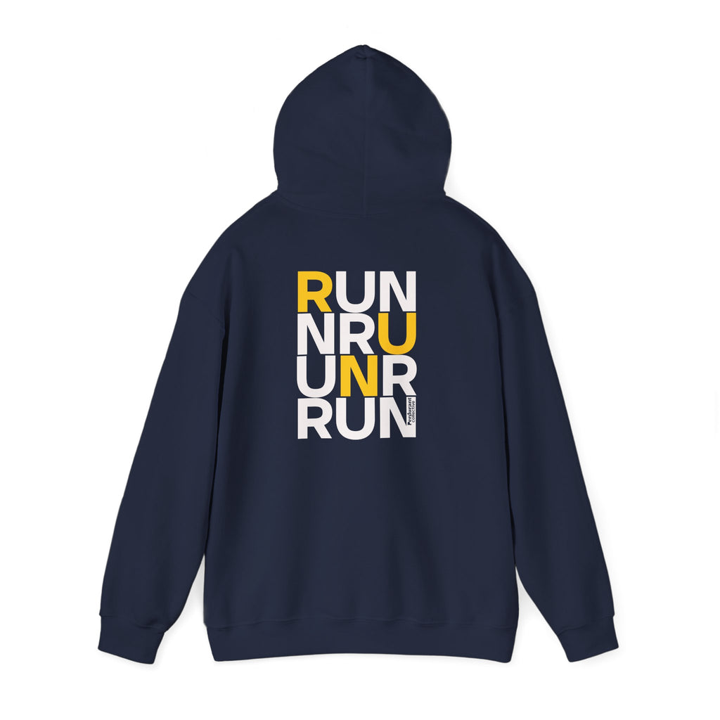 Perdurant Collective RUN RUN RUN Hoodie - Dark Athletic Unisex Graphic Pullover for Runners