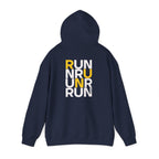 Perdurant Collective RUN RUN RUN Hoodie - Dark Athletic Unisex Graphic Pullover for Runners