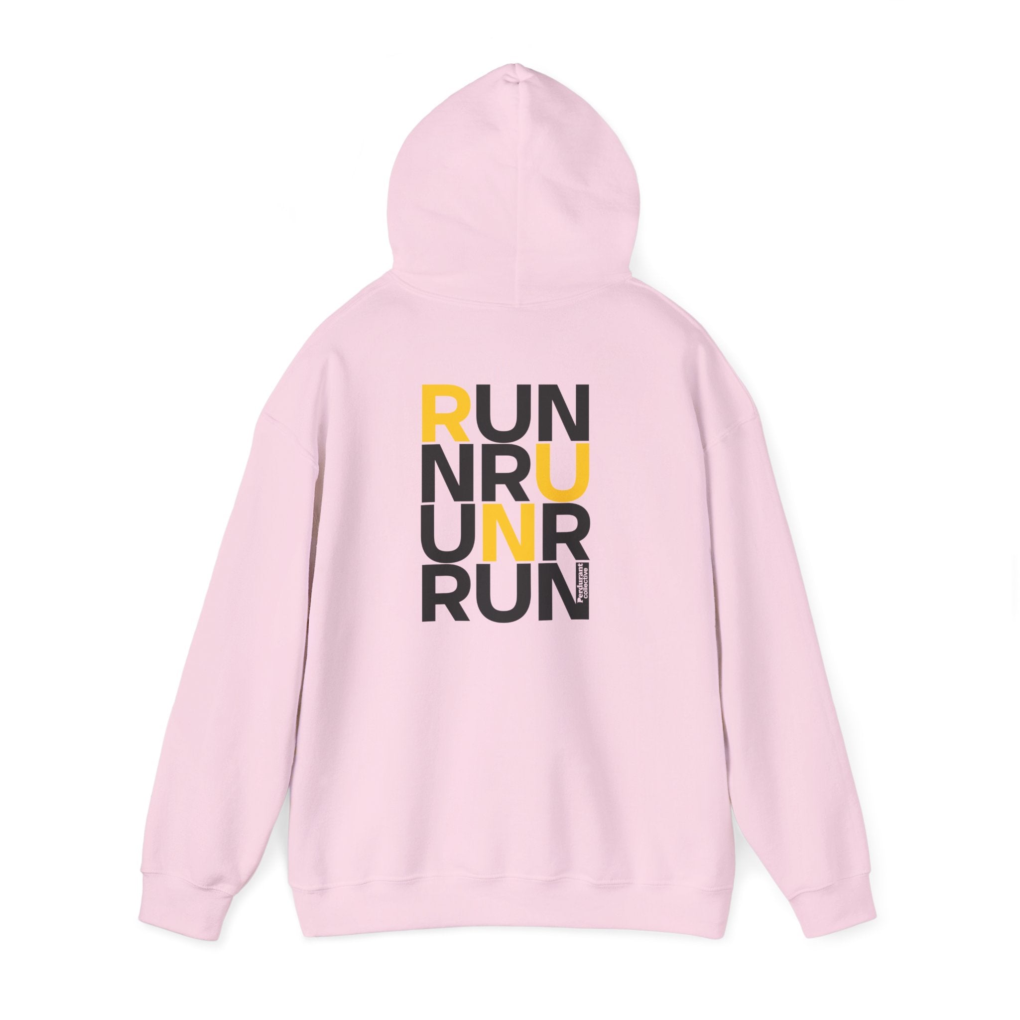 Perdurant Collective RUN RUN RUN Hoodie - Light Athletic Unisex Graphic Pullover for Runners