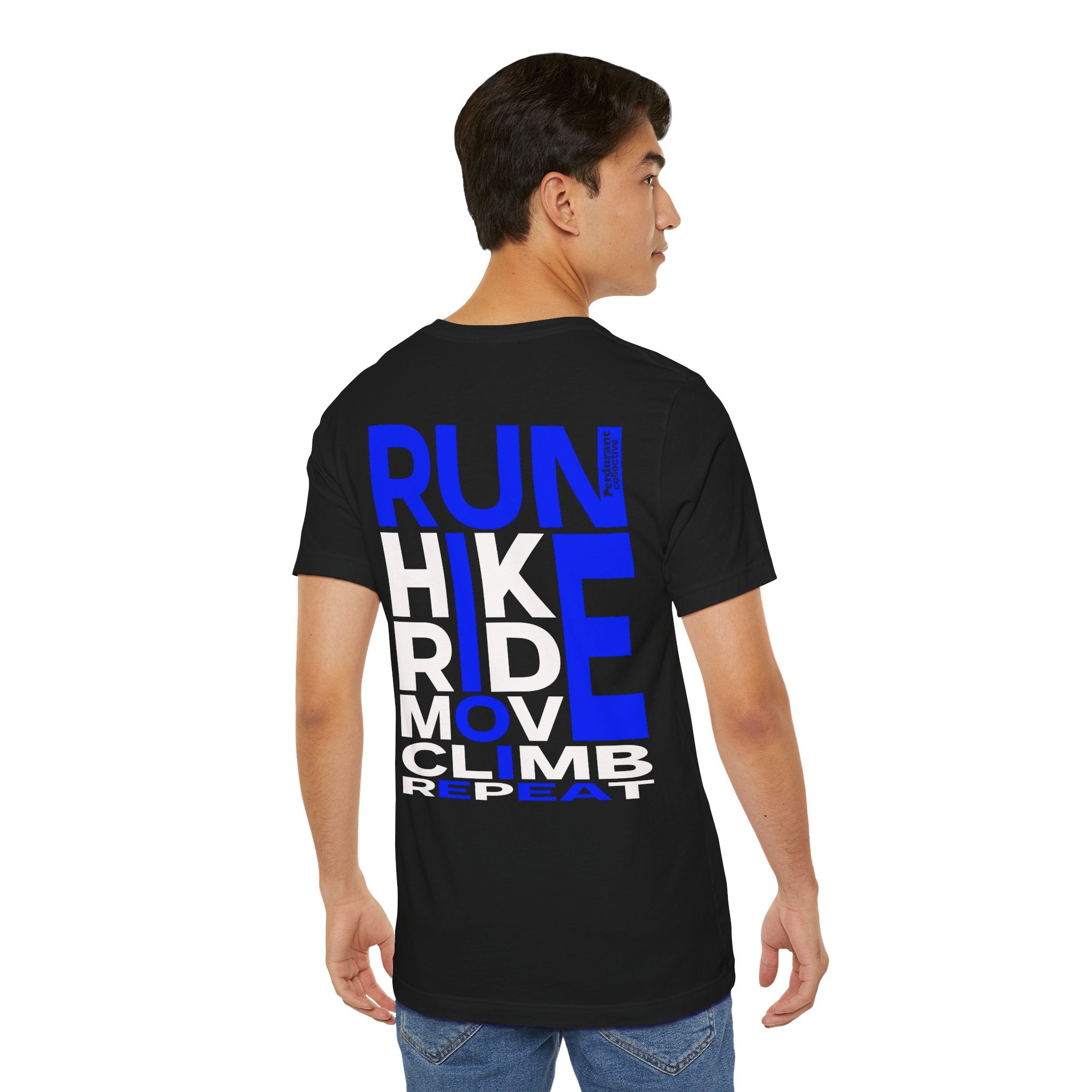Perdurant Collective RUN HIKE RIDE MOVE CLIMB REPEAT T-Shirt - Dark Unisex Sports Graphic Tee