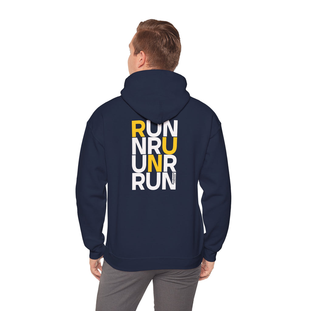 Perdurant Collective RUN RUN RUN Hoodie - Dark Athletic Unisex Graphic Pullover for Runners
