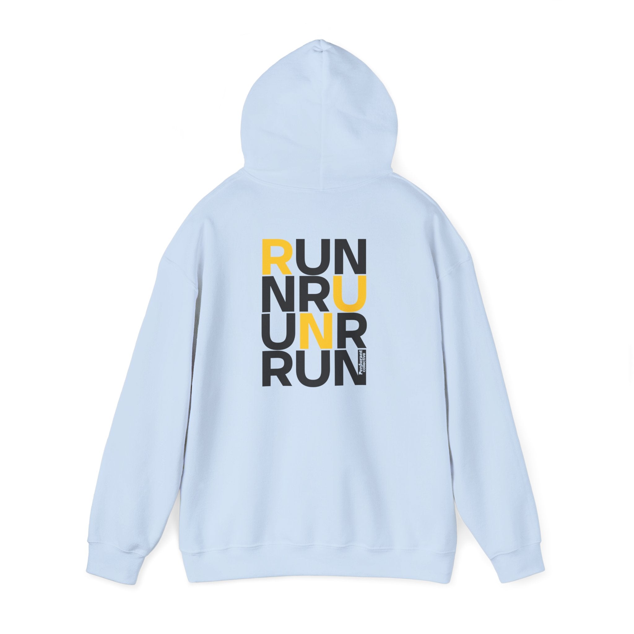 Perdurant Collective RUN RUN RUN Hoodie - Light Athletic Unisex Graphic Pullover for Runners